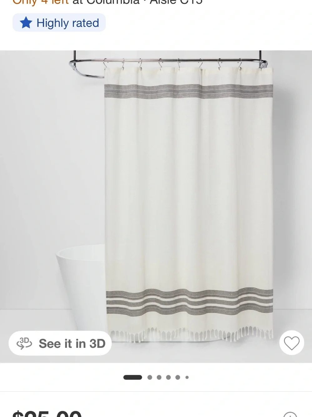 Threshold Cream Shower Curtain with Gray Stripe Detail